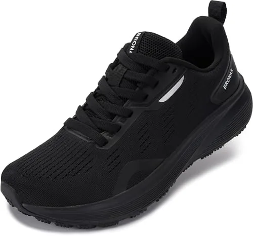bronax mens wide toe box jogging lace up fitness shoes 13w all black